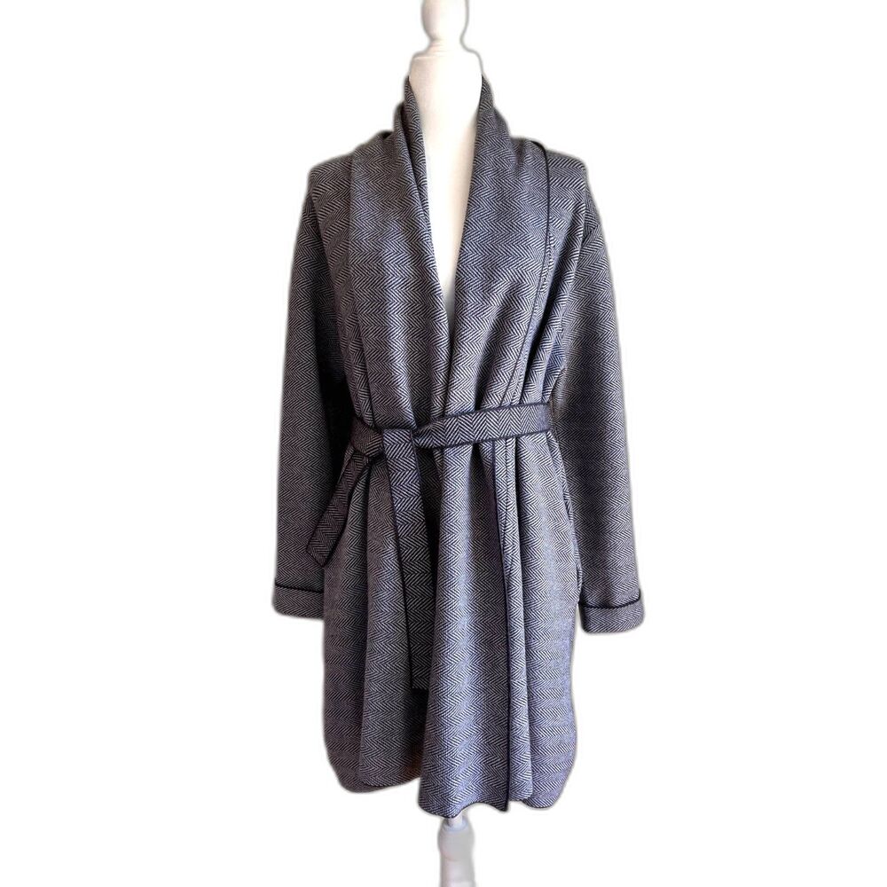 Zara Chevron Knit Belted Long Cardigan Sweater Womens Size S Over-Sized